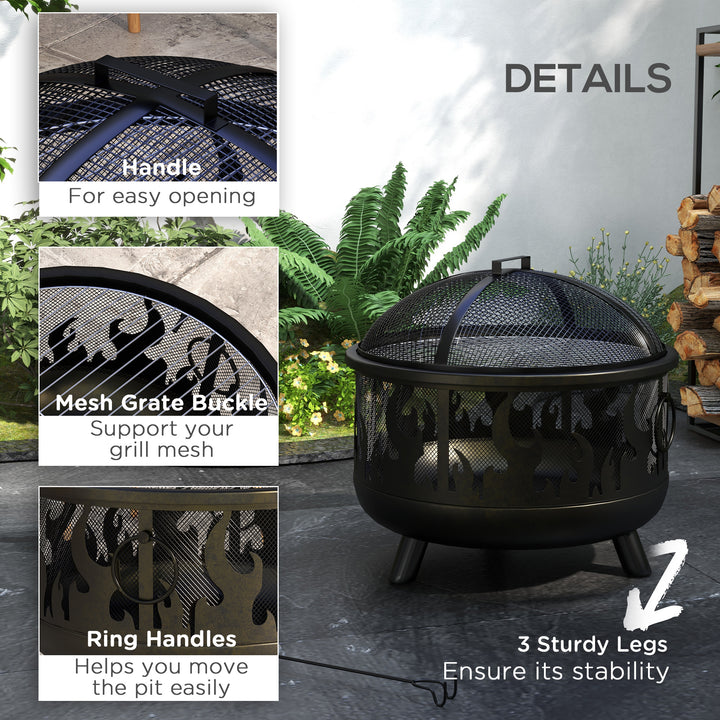 Steel Fire Pit BBQ, with Poker - Black
