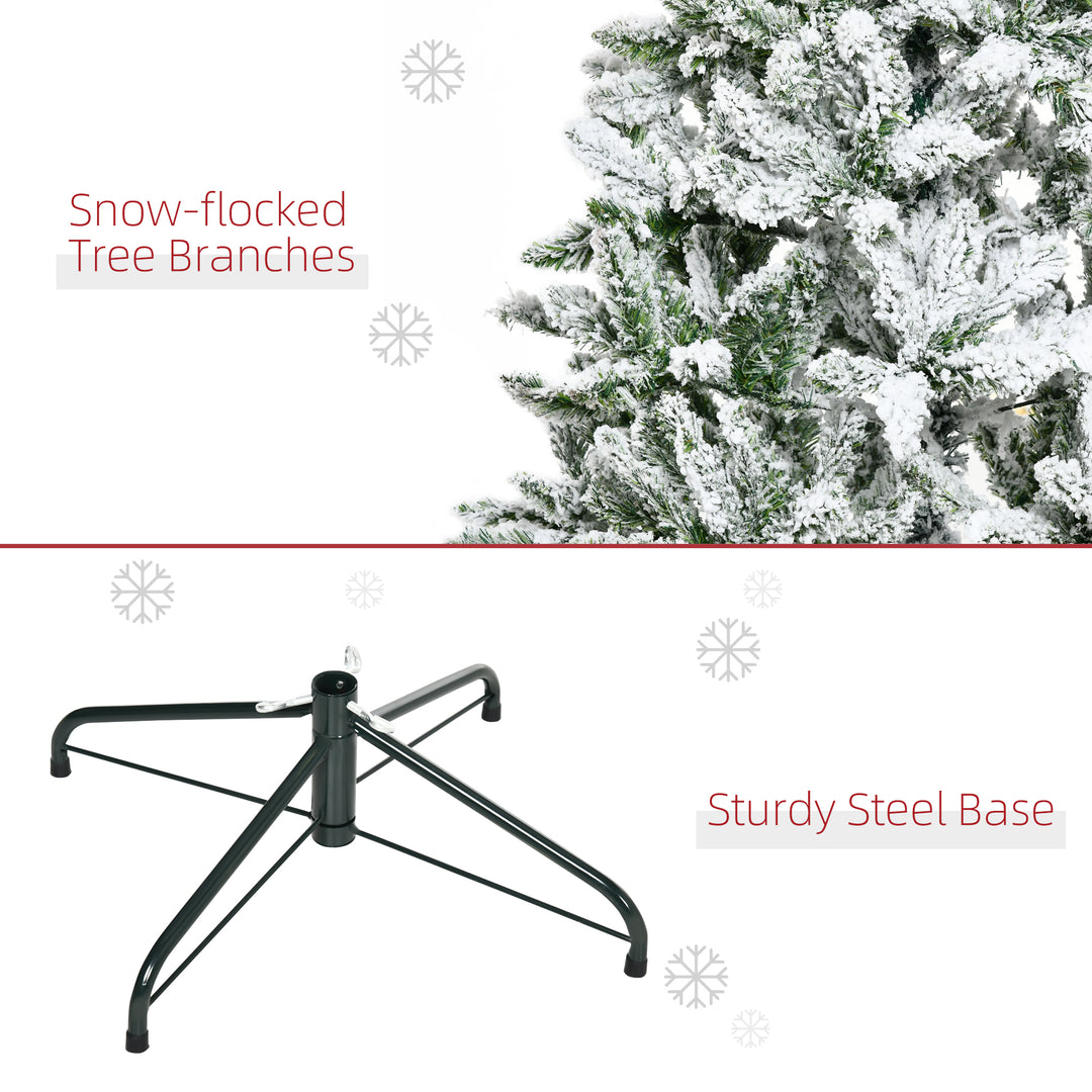 5 Ft Snow Flocked Artificial Christmas Tree Xmas Pine Tree with Realistic Branches, Auto Open and Steel Base, Green