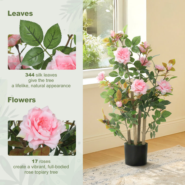 90cm Artificial Rose Tree Set of 2, Decorative Fake Plant with 344 Sil