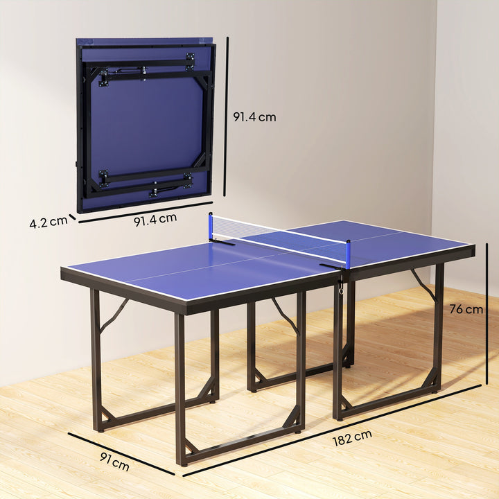 6ft Table Tennis Table, Ping Pong Table with Net, Foldable and Portable Ping Pong Set for Indoor Outdoor Use, Easy Assemble, Midsize, Blue