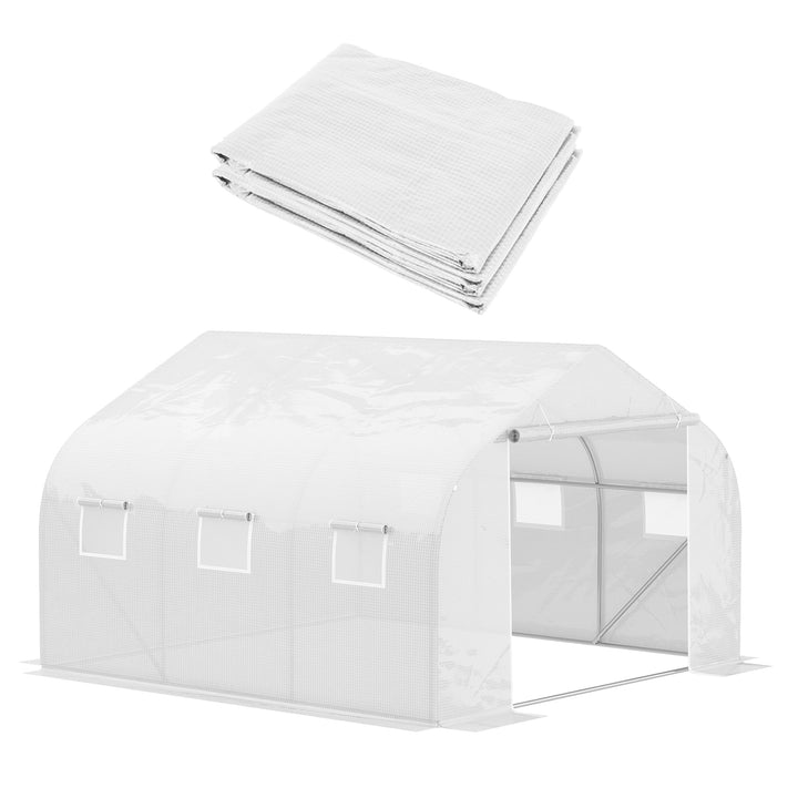 Walk-In Tunnel Greenhouse with Replacement Cover, Outdoor Growhouse with PE Cover, Roll Up Door and 6 Windows, 4.5 x 3 x 2 m, White