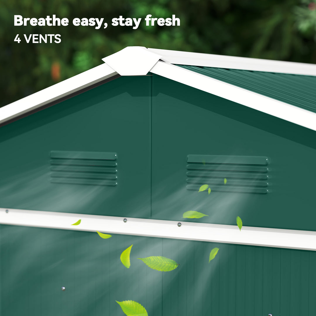 6.5ft x 3.5ft Metal Garden Storage Shed for Outdoor Tool Storage with Double Sliding Doors and 4 Vents, Green