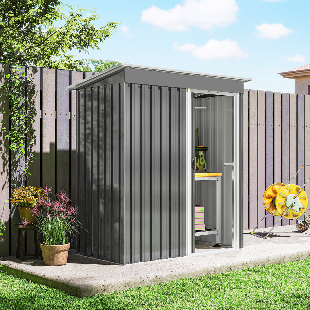 Outsunny 5x3 Storage Shed with Sliding Door and Sloped Roof for Garden, Light Grey