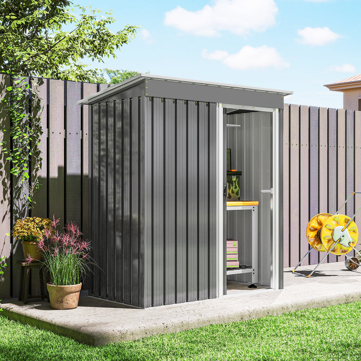 Outsunny 5x3 Storage Shed with Sliding Door and Sloped Roof for Garden, Light Grey