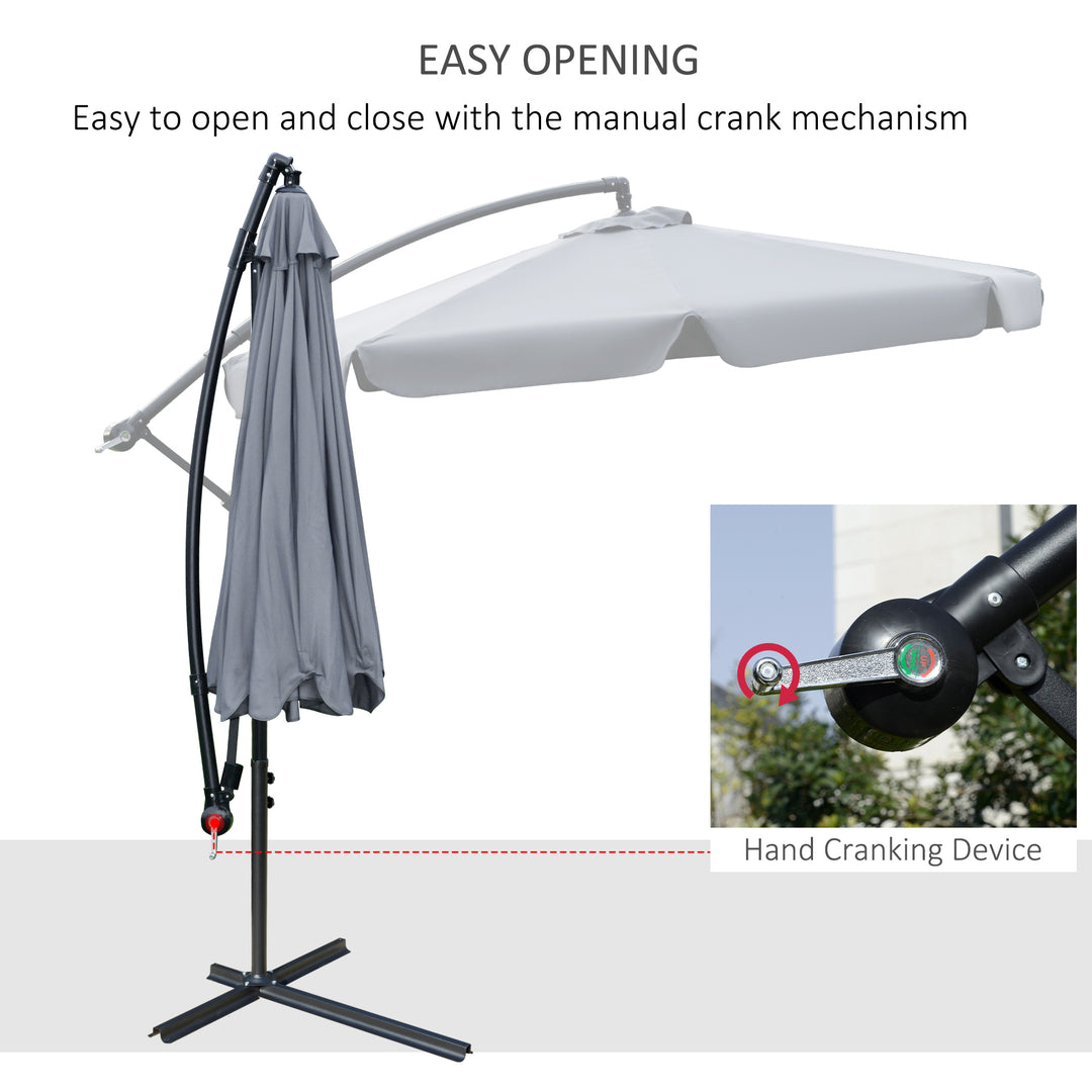 2.7m Garden Banana Parasol Cantilever Umbrella with Crank Handle and Cross Base for Outdoor, Hanging Sun Shade, Dark Grey