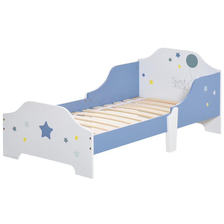 HOMCOM Kids Toddler Wooden Bed Round Edged with Guardrails Stars Image 143 x 74 x 59 cm Blue | Aosom UK