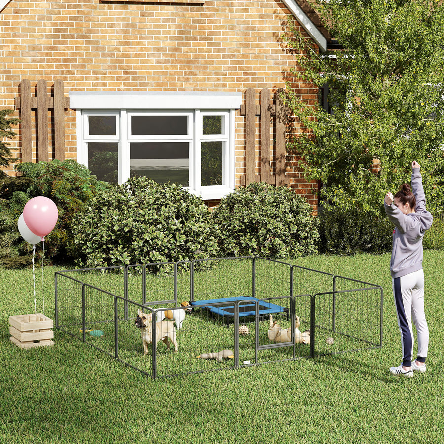 12 Panels Heavy Duty Puppy Playpen, for Small Dogs, Indoor and Outdoor Use - Silver