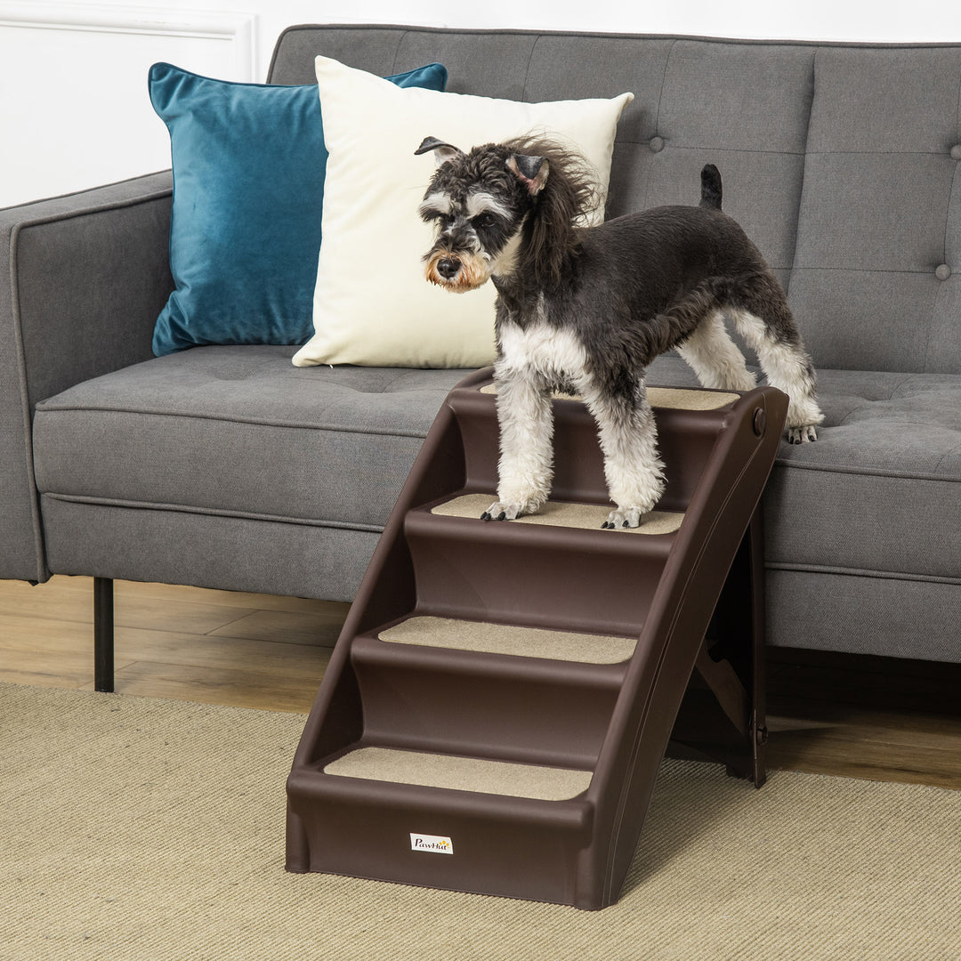 Foldable Four-Step Pet Stairs, for Cats, Small Miniature Dogs, with Non-Slip Mats 62 x 38 x 49.5cm - Brown