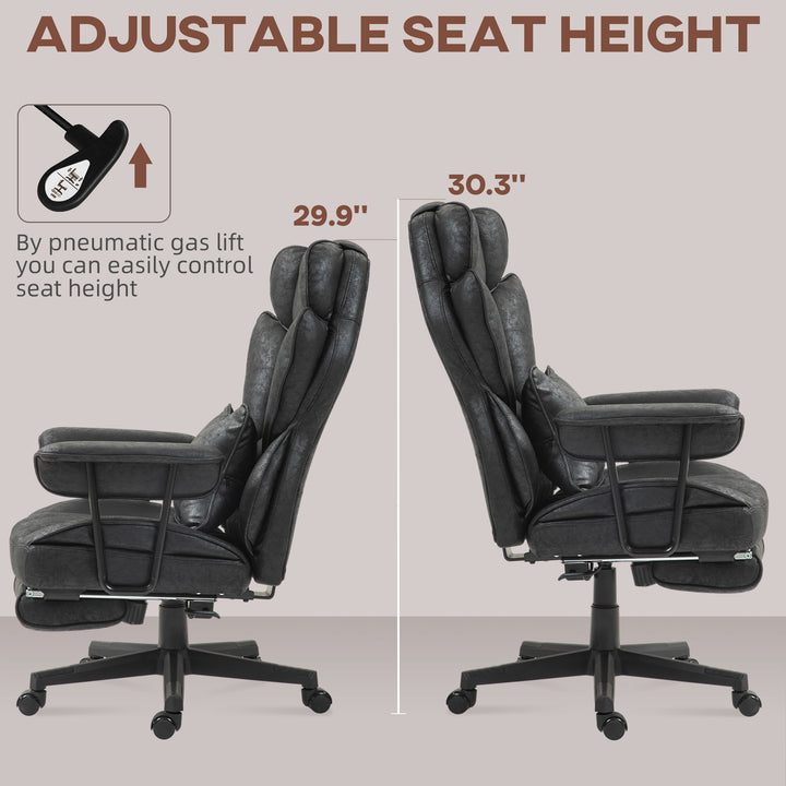 Office Chair with 6 Point Massage and Heat, Ergonomic Desk Chair with Foot Rest, Lumbar Support, Reclining Function and Wide Seat, Height-Adjustable High Back Swivel Rolling for Home, Black