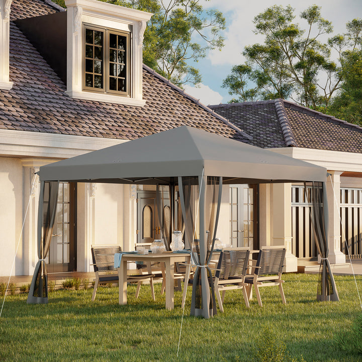 3 x 3 m Pop Up Gazebo, 420D Garden Tent Canopy with Removable Mesh Sidewall Netting, Carry Bag for Garden Patio Outdoor, Light Grey