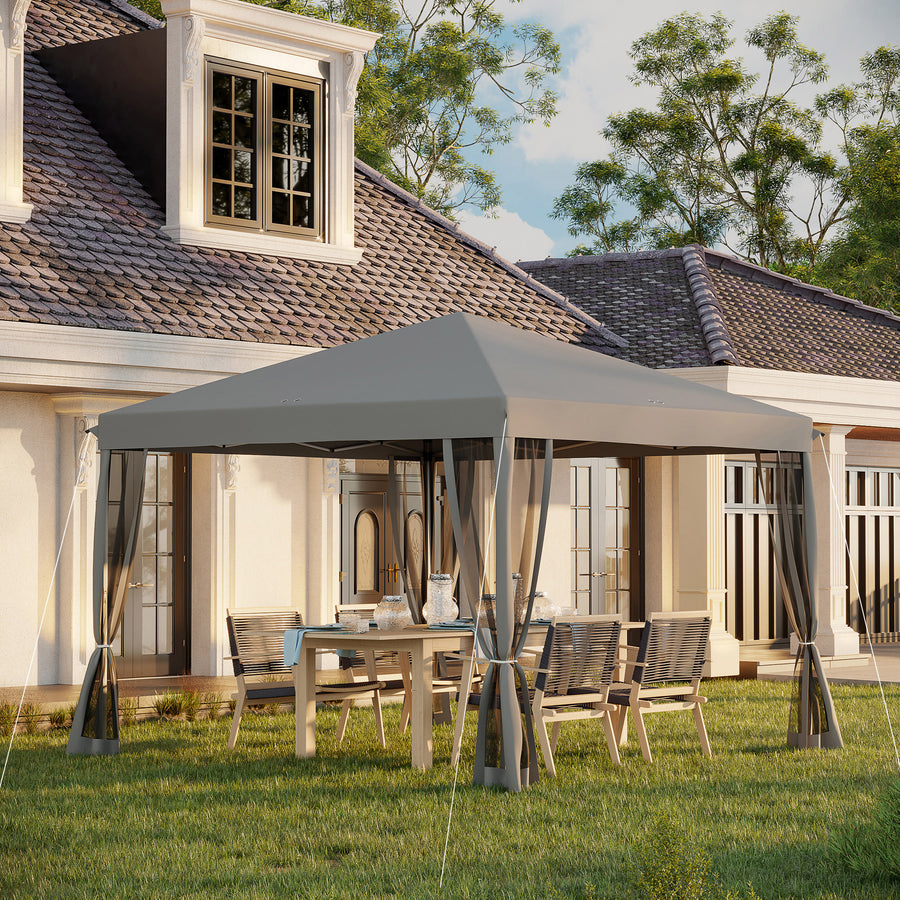 3 x 3 m Pop Up Gazebo, 420D Garden Tent Canopy with Removable Mesh Sidewall Netting, Carry Bag for Garden Patio Outdoor, Light Grey