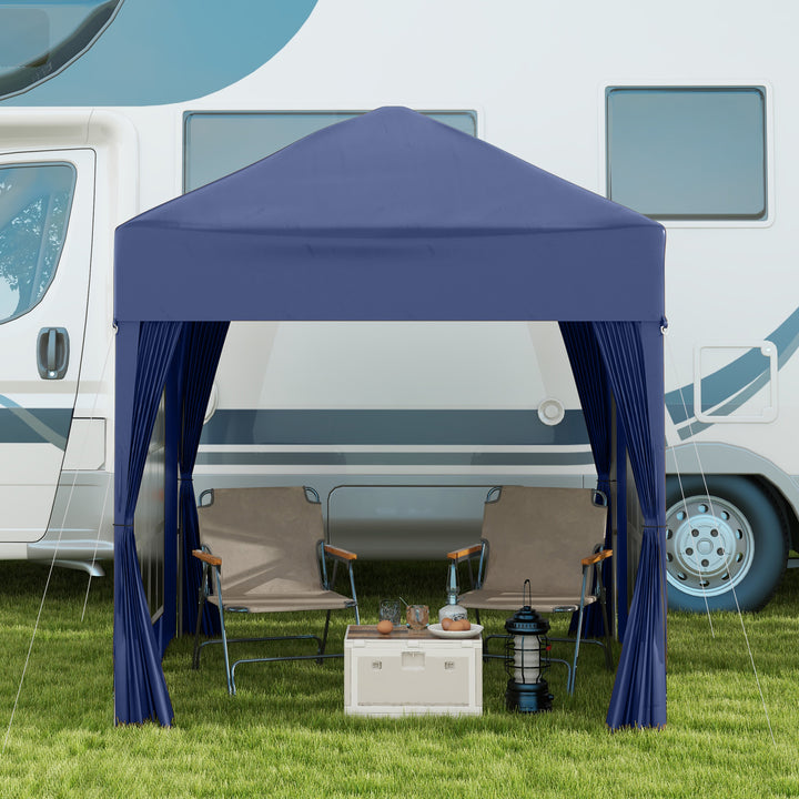 2 x 2 m Garden Pop Up Gazebo, Wedding Party Tent Marquee, Water Resistant Awning Canopy with Sidewalls, Windows, Carry Bag, Blue