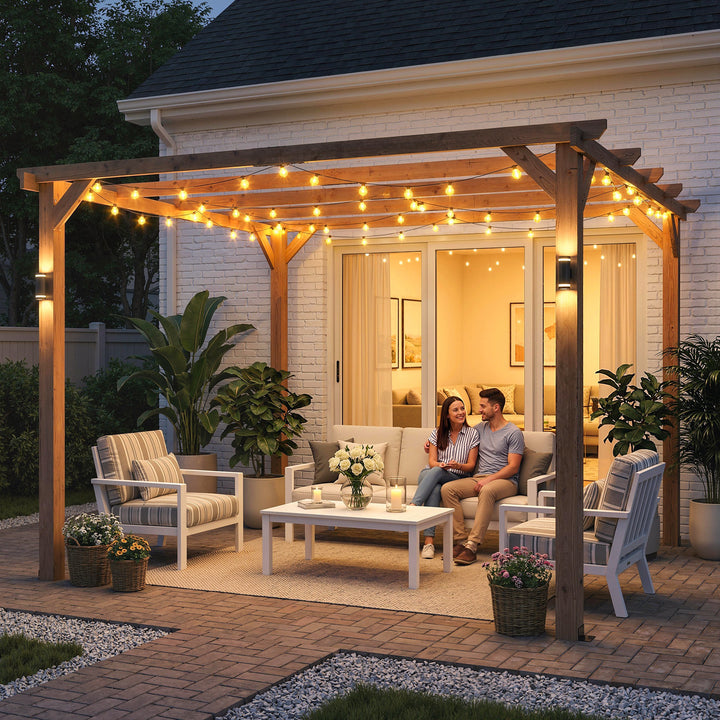 3 x 3 m Wooden Pergola Kit, Garden Pergola Gazebo Grape Trellis with Triangle Supports, 5 Beams