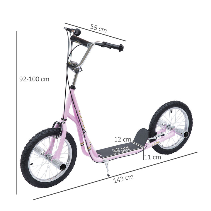 Stunt Scooter, Kids Scooter with 16" Big Wheels, Adjustable Height, Dual Brakes, for Ages 5+ Years, Pink