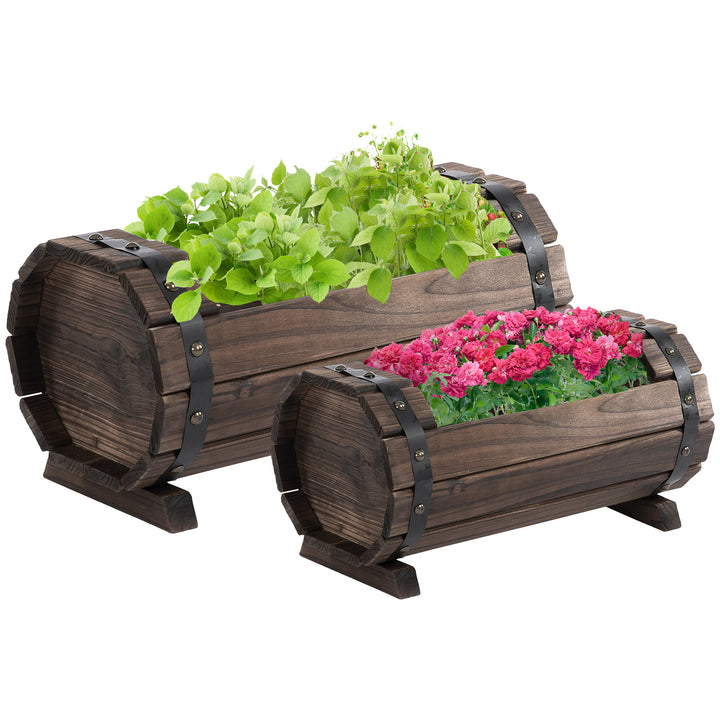 2PCs 56L Wooden Planter Box Flower Plant Pot Outdoor Flower Beds Plant Box with Solid Wood Carbonized Colour