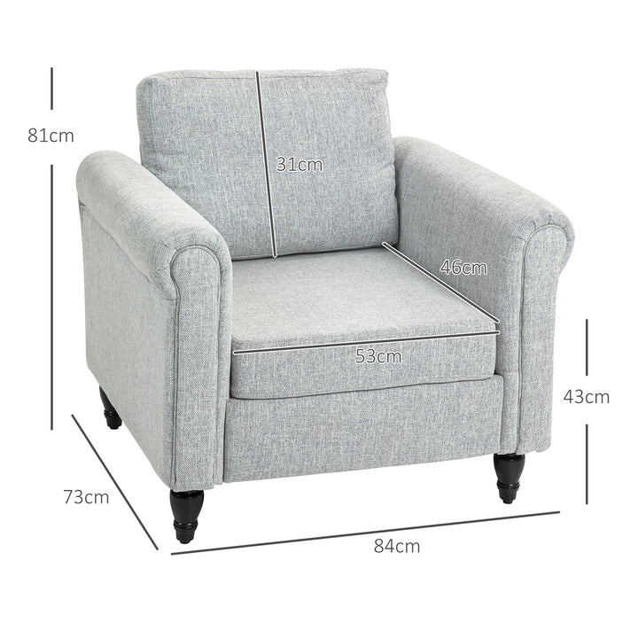 HOMCOM Vintage Accent Chair, Upholstered Occasional Chair with Back Pillow, Rolled Arms, Rubber Wood Legs, Light Grey