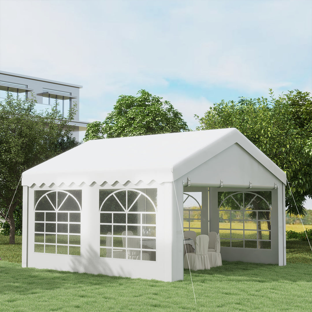 MCL 4m x 4m Marquee Party Tent, Heavy Duty Wedding Canopy with Sidewalls, Doors, Windows, Galvanised Garden Gazebo for Parties Events, White
