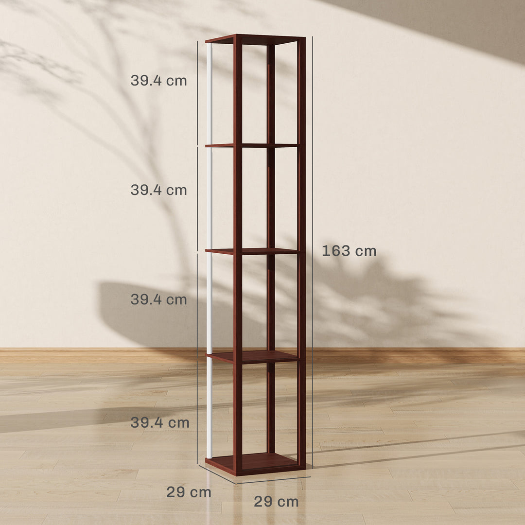 RGB LED Floor Lamp with Shelves, Modern Dimmable Standing Lamp with Remote Control, Adjustable Brightness & Speed for Living Room, Bedroom, Office, Brown