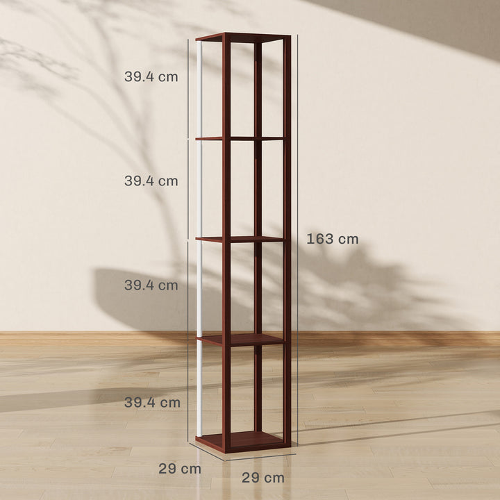 RGB LED Floor Lamp with Shelves, Modern Dimmable Standing Lamp with Remote Control, Adjustable Brightness & Speed for Living Room, Bedroom, Office, Brown
