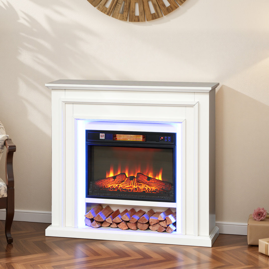 MCL Electric Fireplace with Surround, LED Lights, 38" 1800W Inset Electric Fire and Mantel Reach up to 30 m² with Realistic Flame Effect & 3 Brightness, Remote & Timer for Living Room, White