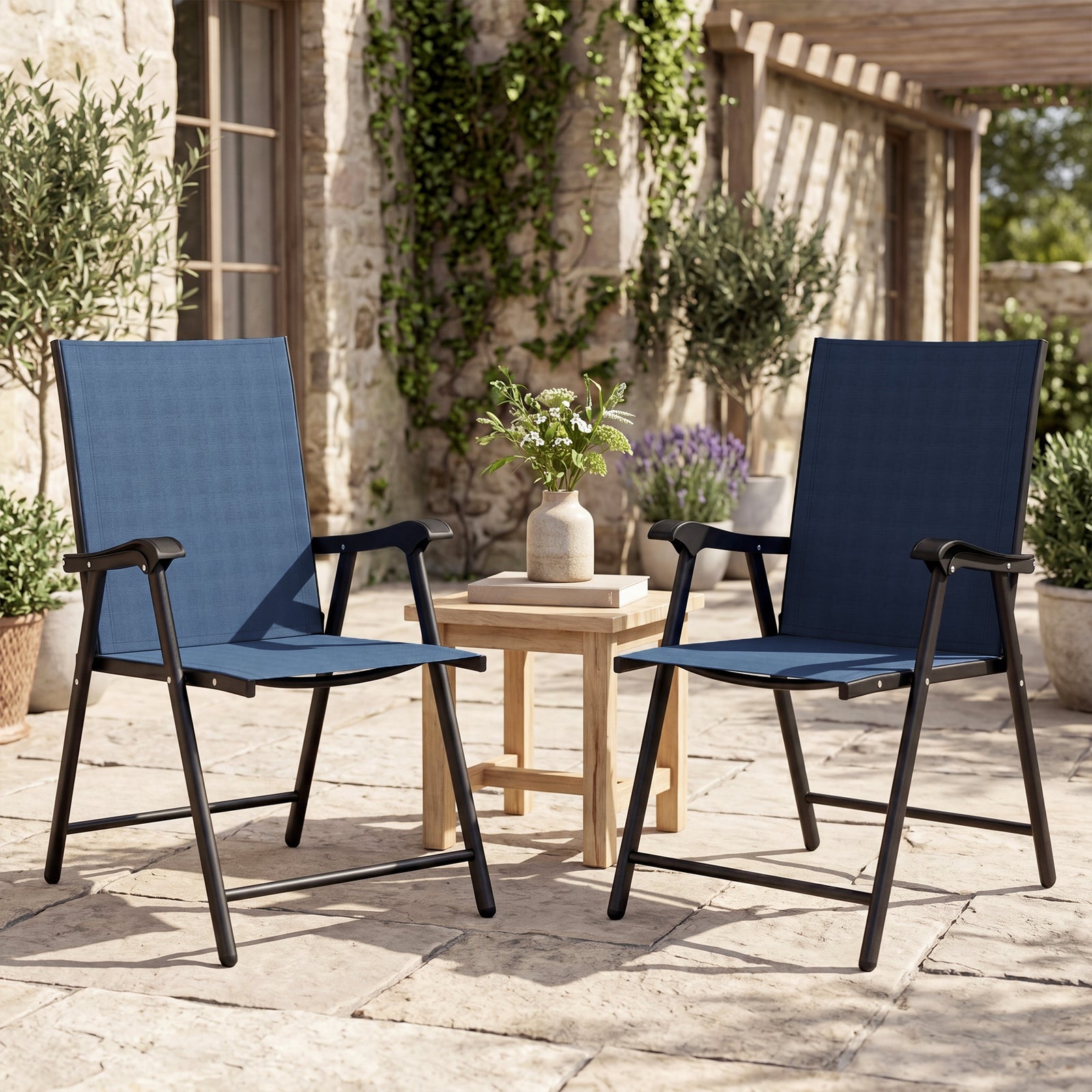 Folding Garden Chairs Set of 2, Foldable Garden Dining Chairs with Hig