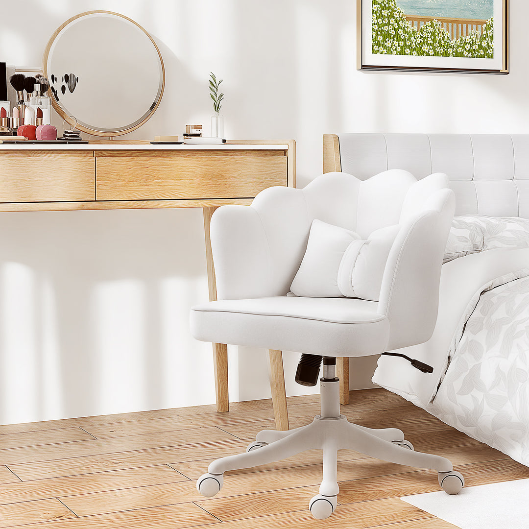 Velvet-Feel Petal Back Office Chair - White