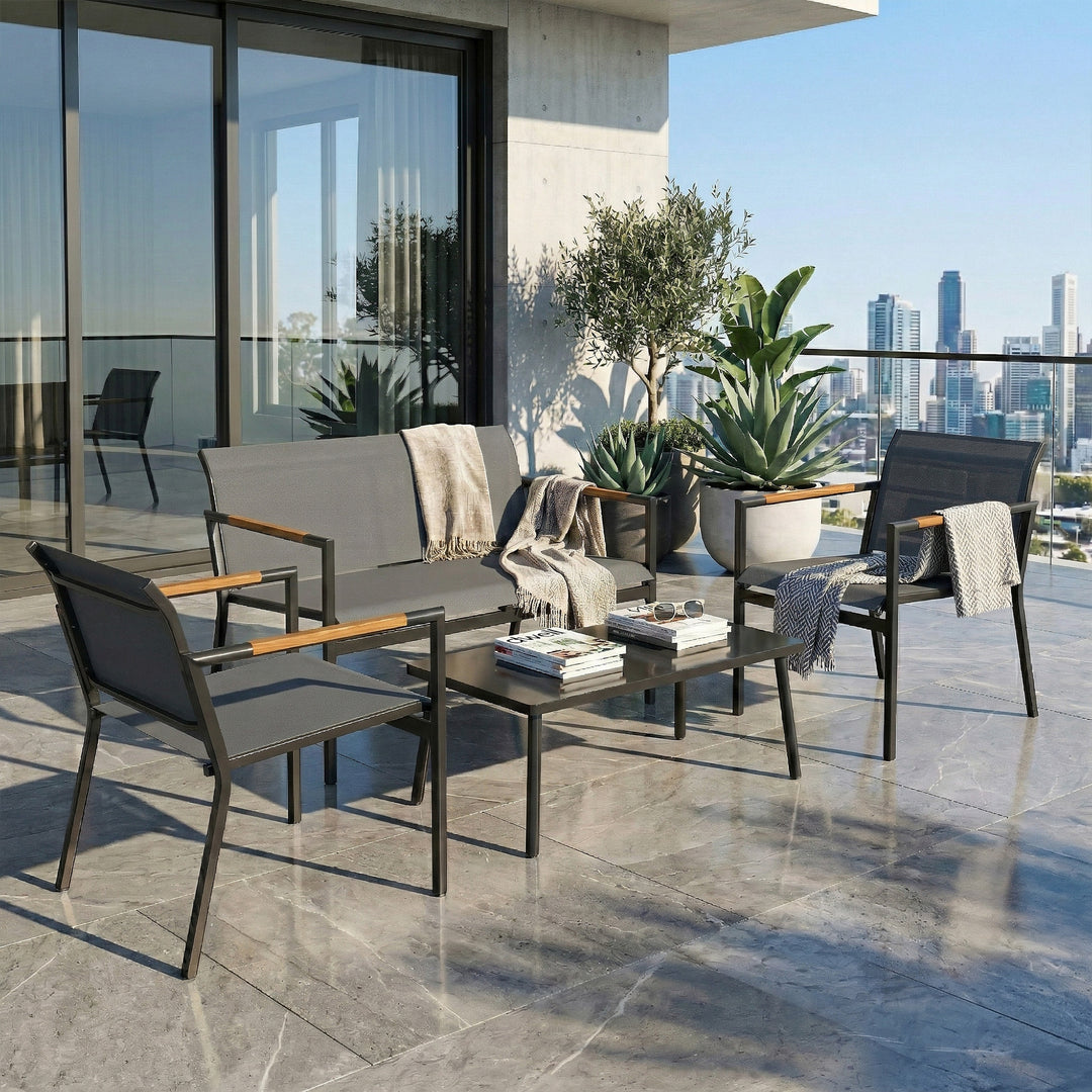 4 Seater Garden Furniture Set with Loveseat, Armchairs, Table, Metal G