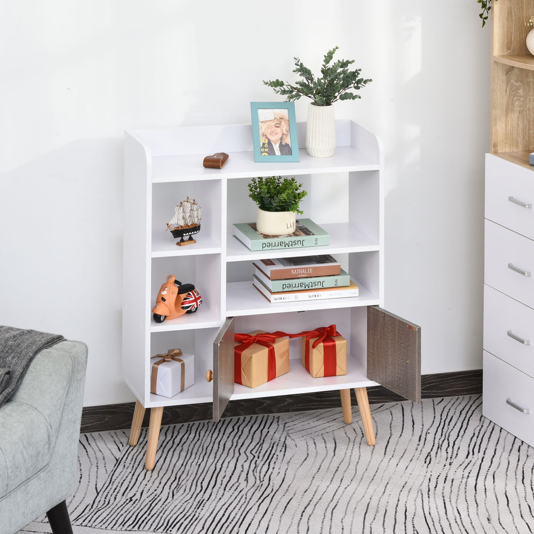 MCL Bookcase, Freestanding Book Shelf with Storage Cabinet, 6 Shelves and Wood Legs for Home Office Display, White and Grey, 24D x 71.8W x 90.8H cm