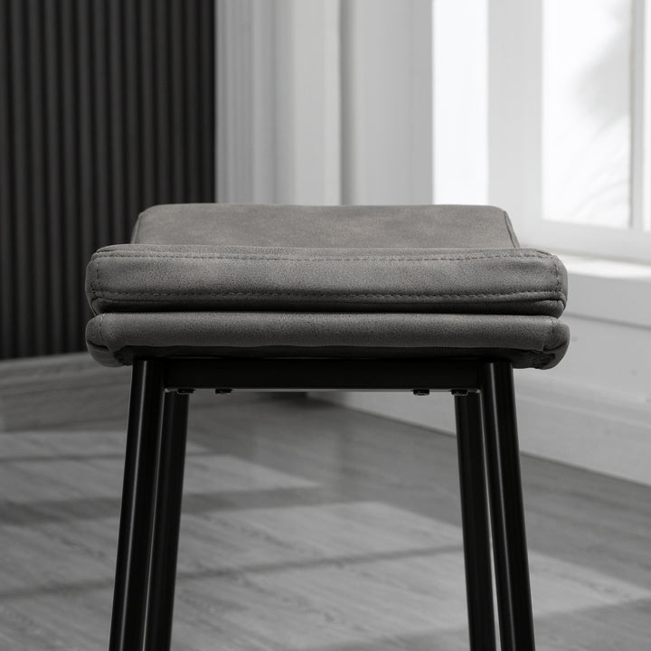 Breakfast Bar Stools Set of 2, Microfibre Upholstered Barstools, Industrial Bar Chairs with Curved Seat and Steel Frame for Dining Room, Kitchen, Grey