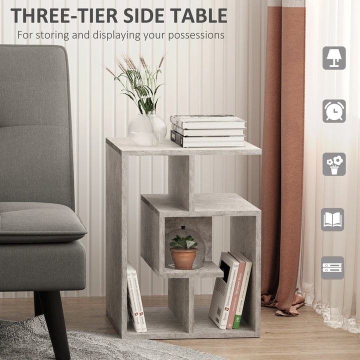 Side Table, 3 Tier End Table with Open Storage Shelves for Living Room, Bedroom, Cement Colour