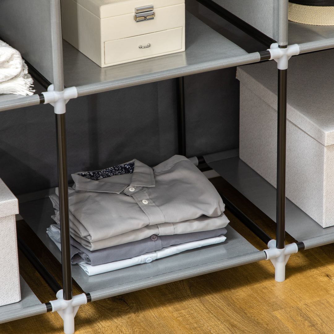 Fabric Wardrobe, with Rails and Shelves - Dark Grey