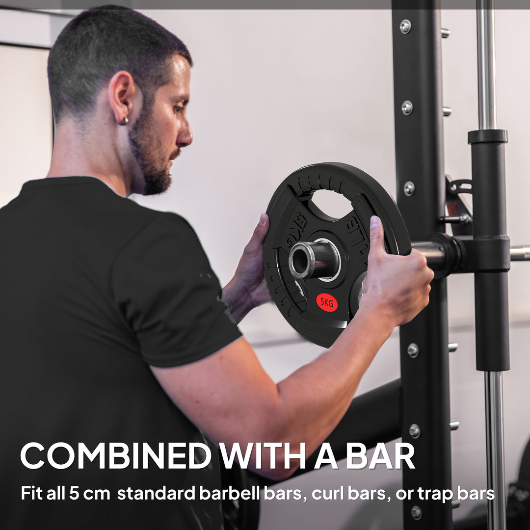 MCL Olympic Weight Plates, 2"/5cm Weight Disc Pair with Tri-Grips, 2 x 5kg Dumbbell Plates for Weightlifting and Strength Training Home Gym Fitness Workout, Black