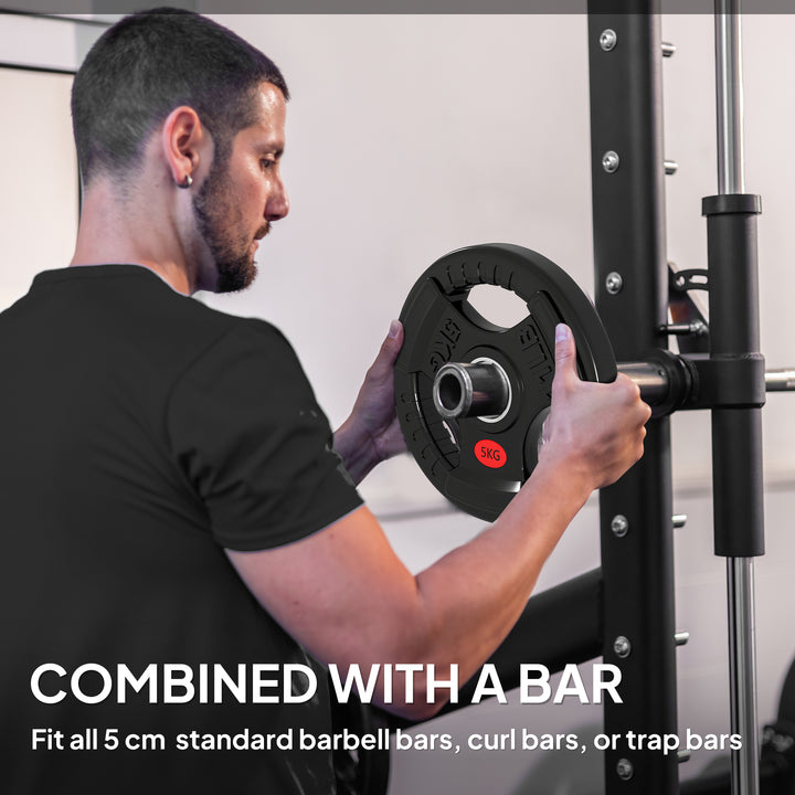 MCL Olympic Weight Plates, 2"/5cm Weight Disc Pair with Tri-Grips, 2 x 5kg Dumbbell Plates for Weightlifting and Strength Training Home Gym Fitness Workout, Black