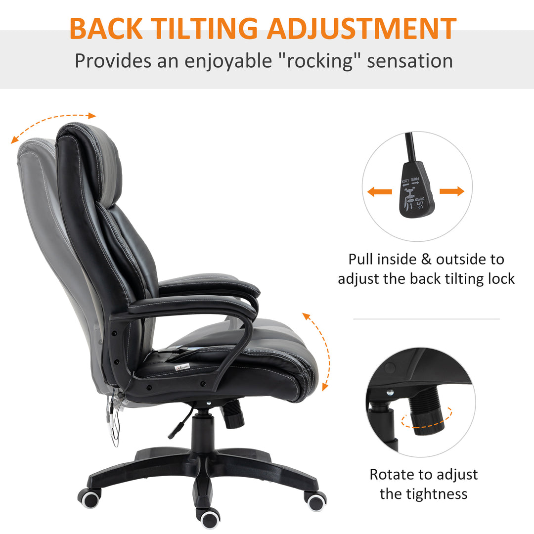 Office Chair with 6-Point Maaage, PU Desk Chair with Padded Seat and Armrest, Computer Chair with Tilt Function for Home, Black