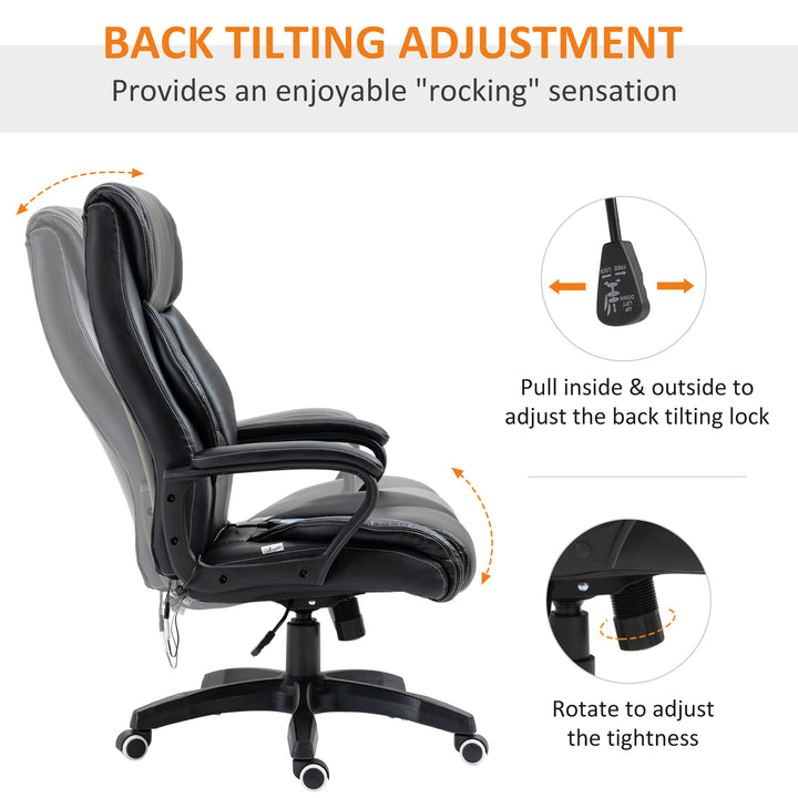 Office Chair with 6-Point Maaage, PU Desk Chair with Padded Seat and Armrest, Computer Chair with Tilt Function for Home, Black