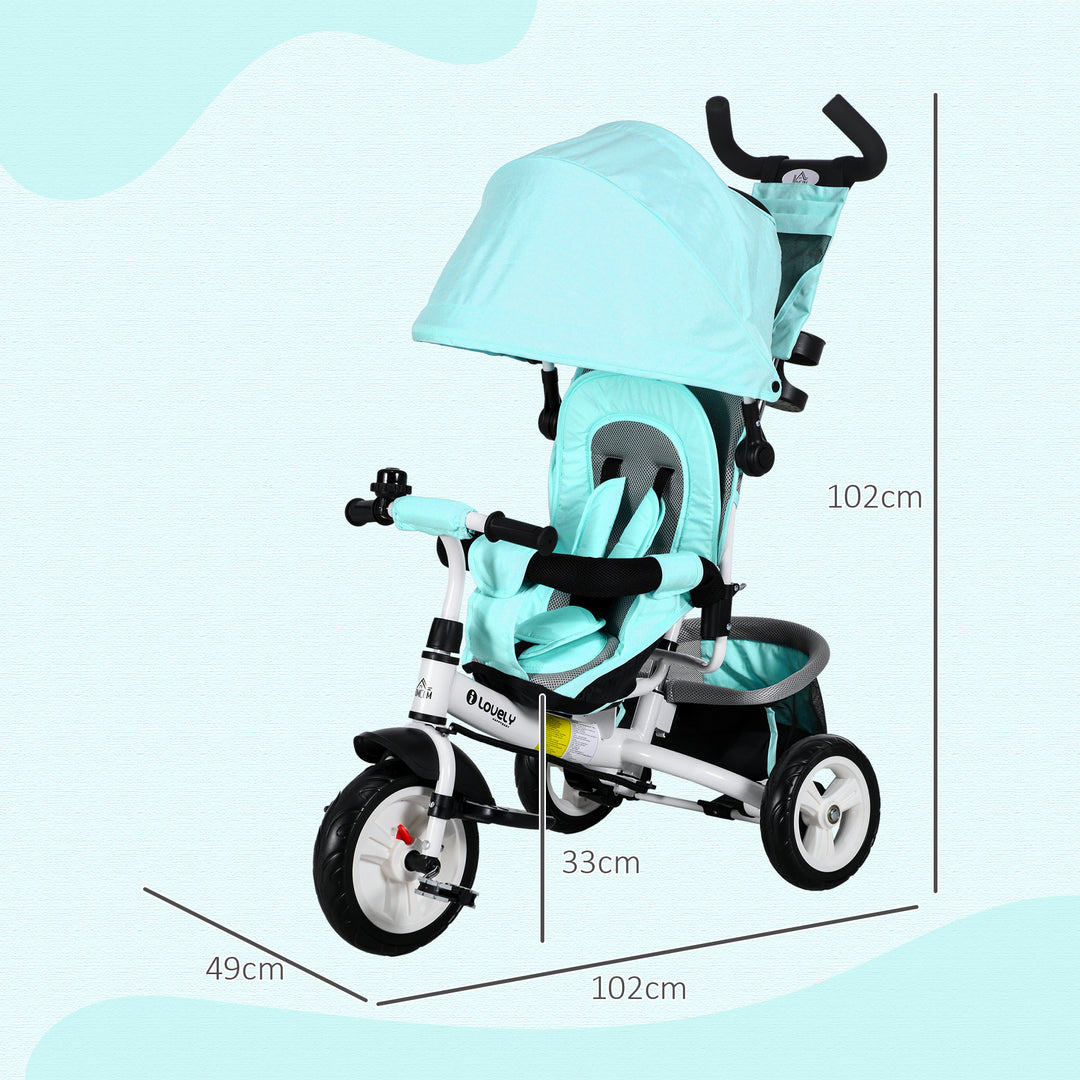 6 in 1 Kids Trike with Parent Handle, Canopy, 5-point Safety Belt, Storage, Footrest, Brake, for 1-5 Years, Green