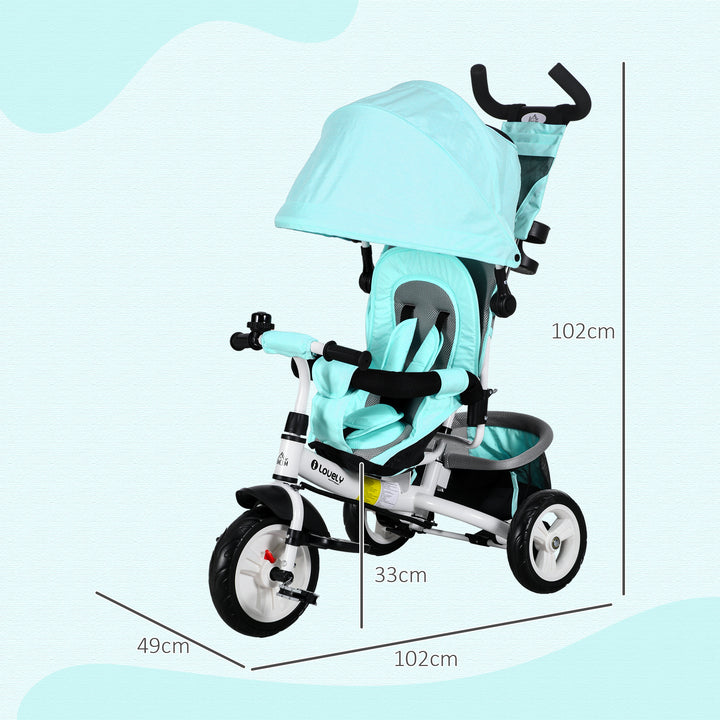6 in 1 Kids Trike with Parent Handle, Canopy, 5-point Safety Belt, Storage, Footrest, Brake, for 1-5 Years, Green