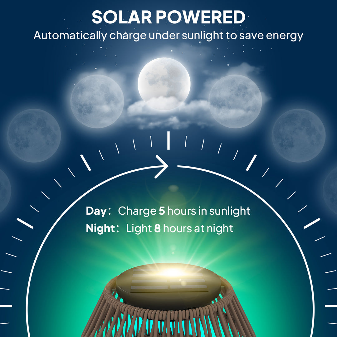 Rattan Solar Lamp, Garden Solar Lantern with Auto On/Off Light, IP44 Waterproof, Decorative Outdoor Rattan Lamp for Porch, Pathway, Dark Brown