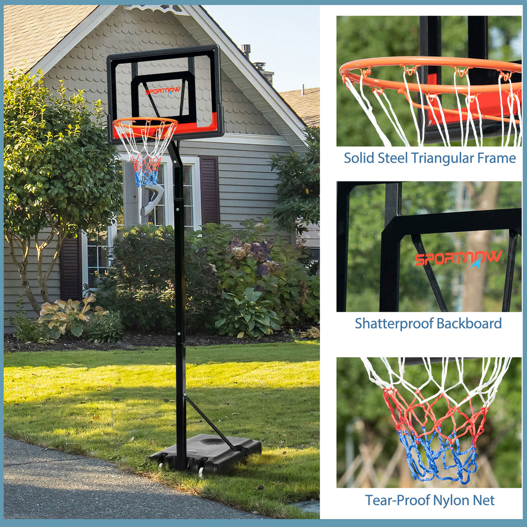 SPORTNOW 2.1-2.6m Adjustable Basketball Hoop and Basketball Stand w/ Sturdy Backboard and Weighted Base, Portable on Wheels | Aosom UK