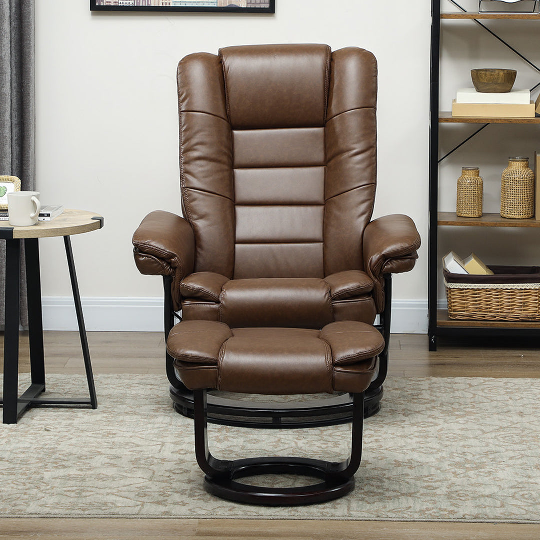Faux Leather 135° Reclining Chair and Footstool - Brown