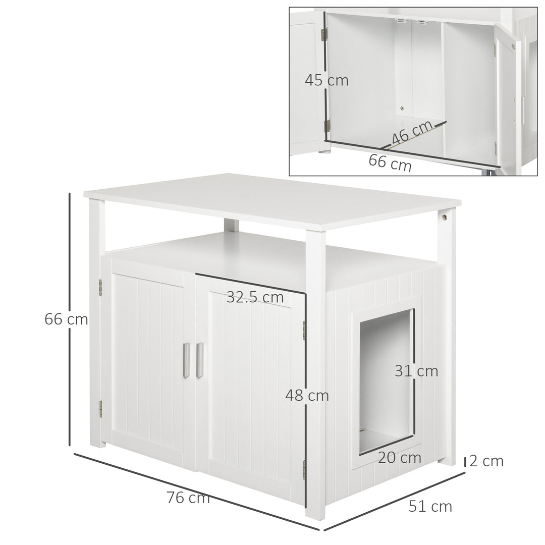 PawHut Wooden Cat Litter Box Enclosure Furniture with Adjustable Interior Wall & Large Tabletop for Nightstand, White | Aosom UK