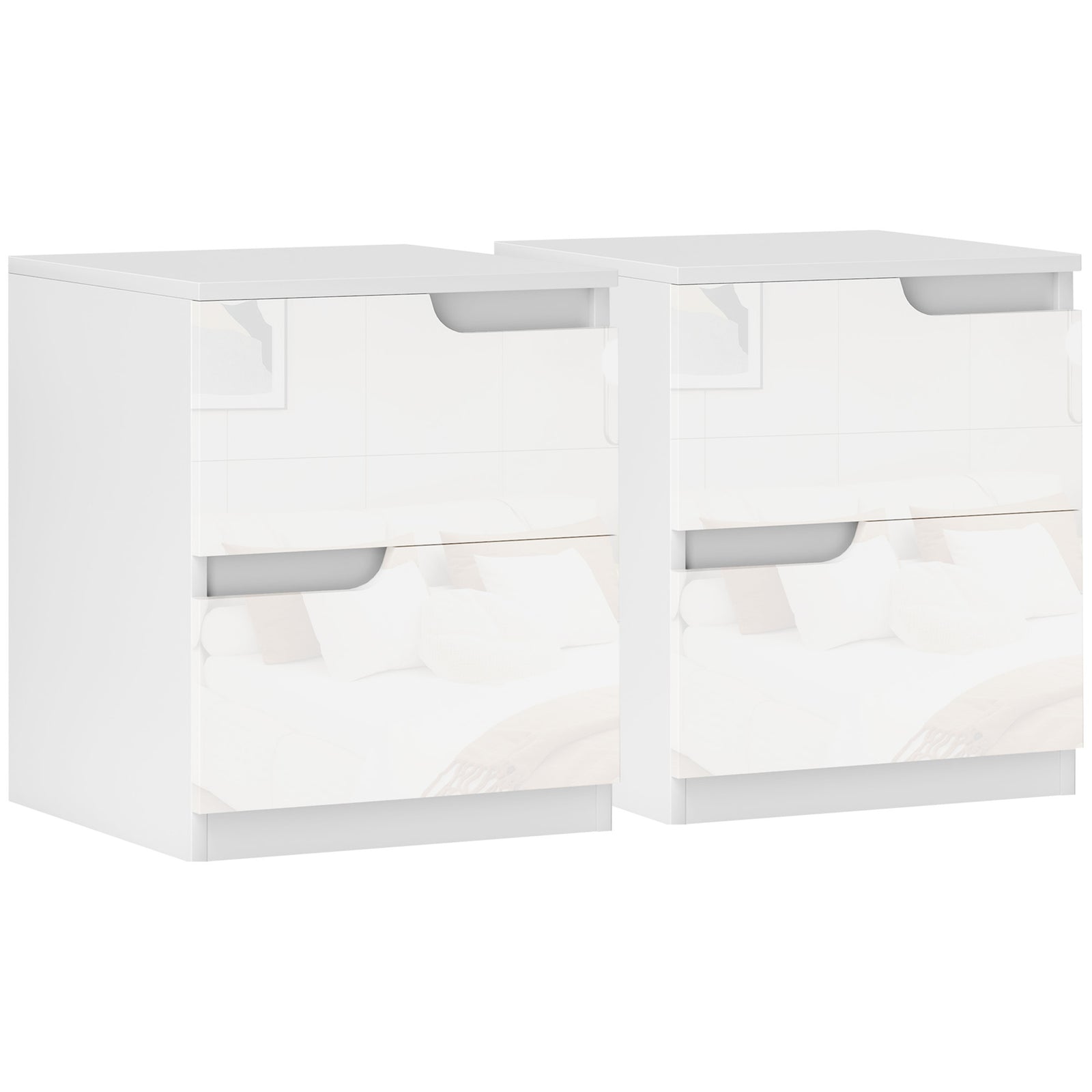 High Gloss Bedside Table Set of 2 - White