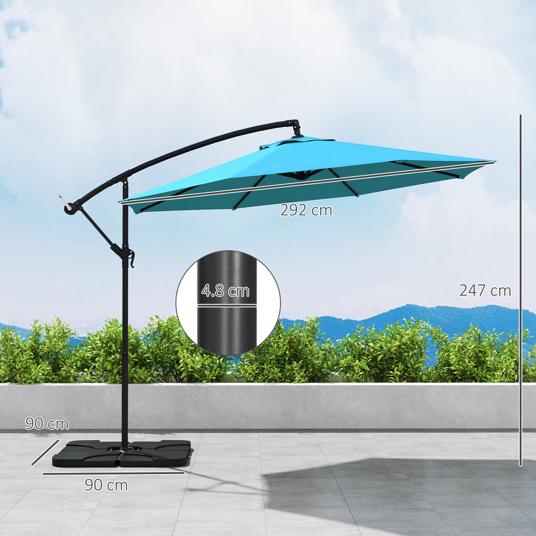 3m Overhanging Parasol, with Base, Weights and Cover - Blue