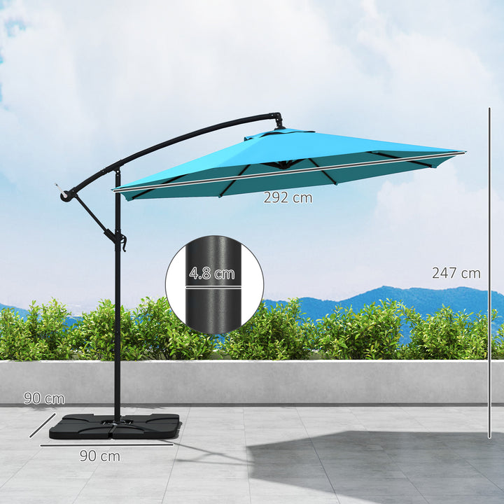 3m Overhanging Parasol, with Base, Weights and Cover - Blue
