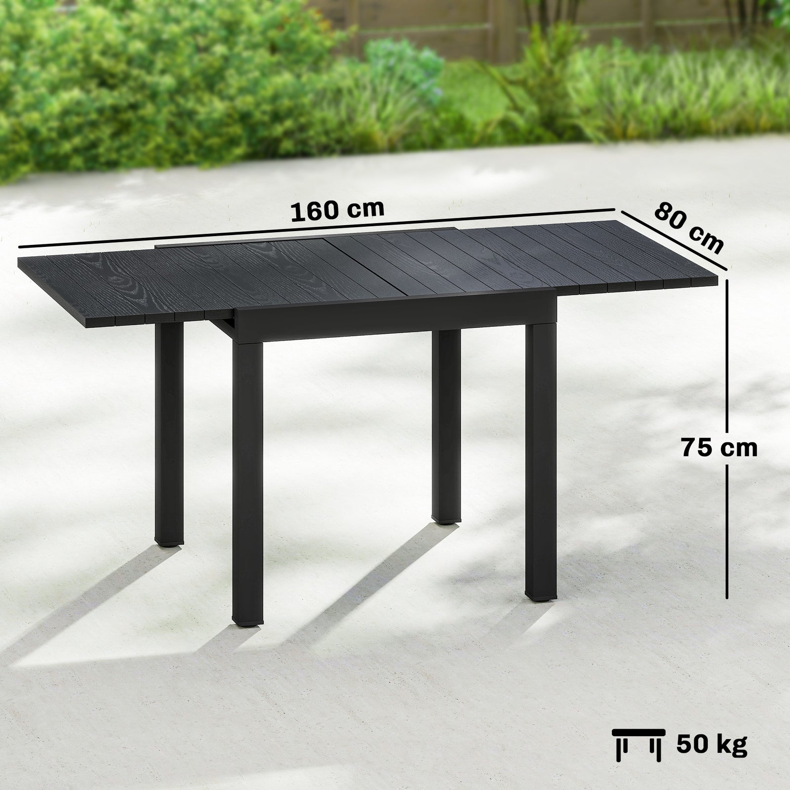 Extending Garden Table for 4-6, Aluminium Outdoor Dining Table with Fa