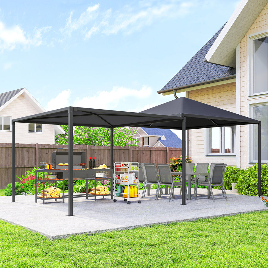 3 x 3 or 3 x 6m Garden Gazebo with Extendable Awning and Wheels, UPF30+ Outdoor Metal Gazebo Canopy Shelter for BBQ, Event, Party