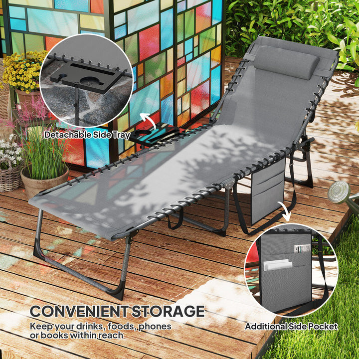 Five-Position Reclining Sun Lounger - Grey