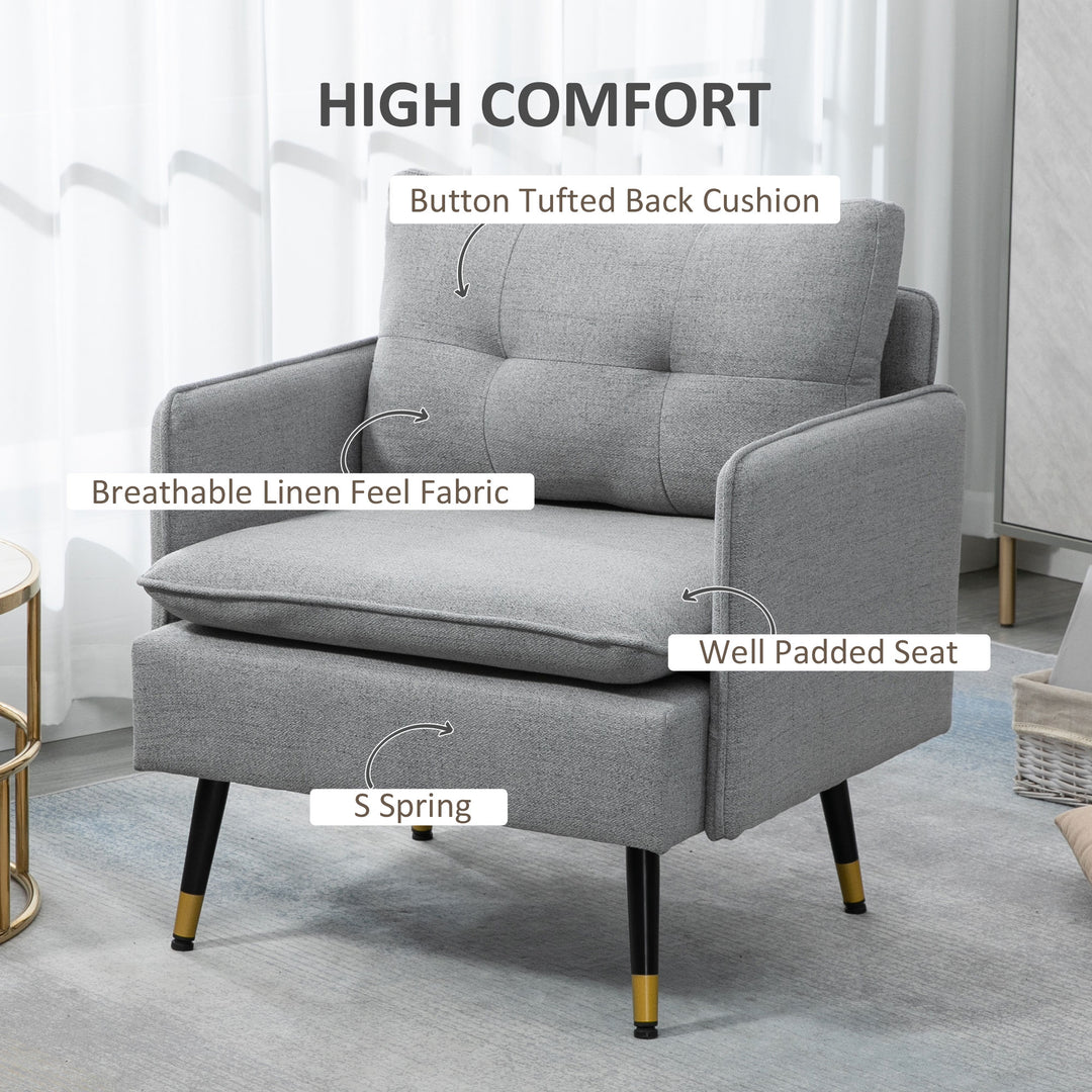 Modern Accent Chair, HOMCOM Upholstered Button Tufted Occasional Chair for Living Room and Bedroom, Grey | Aosom UK