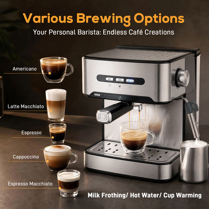 Espresso Machine, 20-Bar Semi Automatic Cappuccino Coffee Maker with F