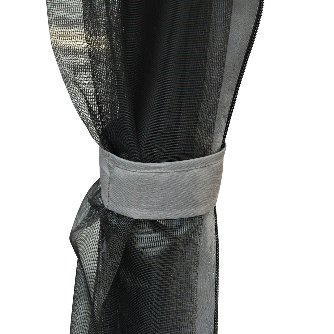 MCL 3 Seater Swing Chair 3-in-1 Convertible Garden Swing Seat Bed Gazebo Patio Bench Outdoor with Double Tier Canopy, Cushioned Seat, Mesh Sidewalls, Grey